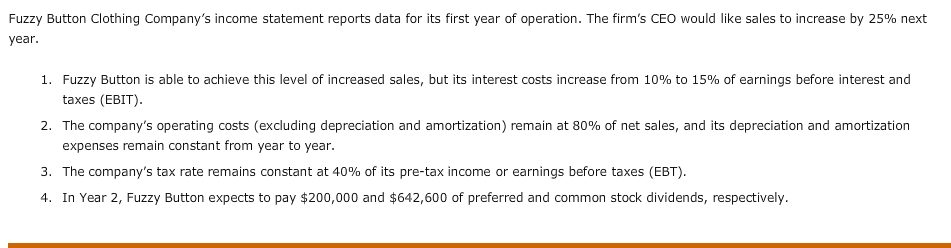 Fuzzy Button Clothing Company's income statement reports data for its first