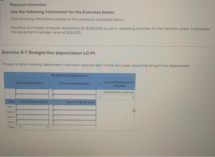  Required information Use the following information for the Exercises below. [The