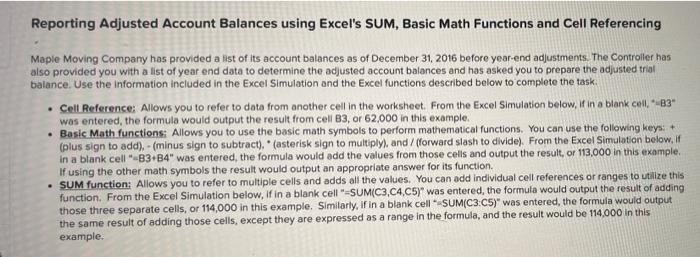  Reporting Adjusted Account Balances using Excel's SUM, Basic Math Functions and