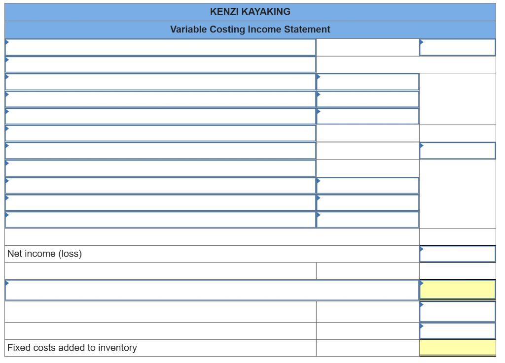 manufacturer of kayaks, began operations this year. During this first year, the
