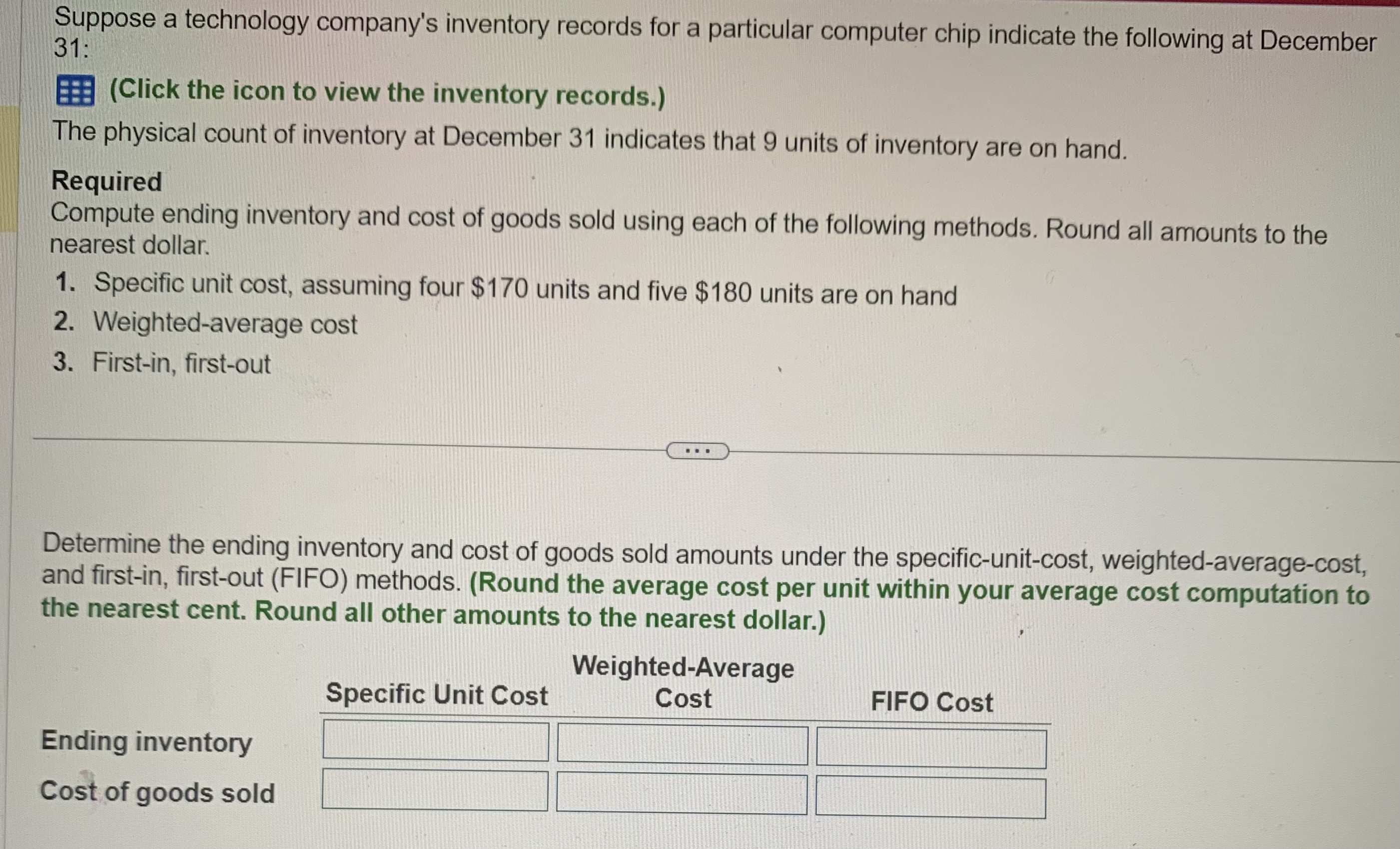 indicate the following at December 31: (Click the icon to view the