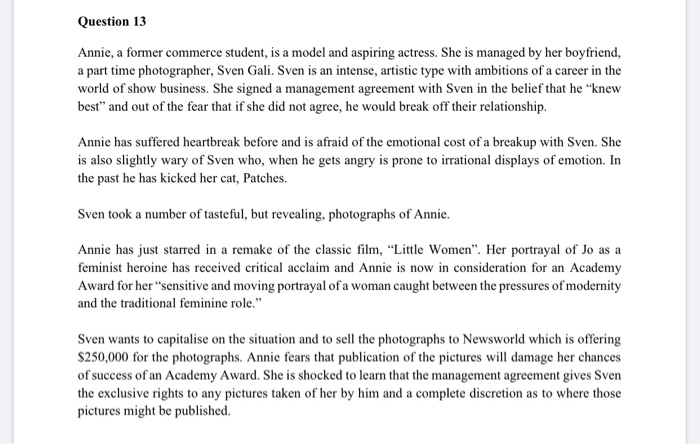  Question 13 Annie, a former commerce student, is a model and