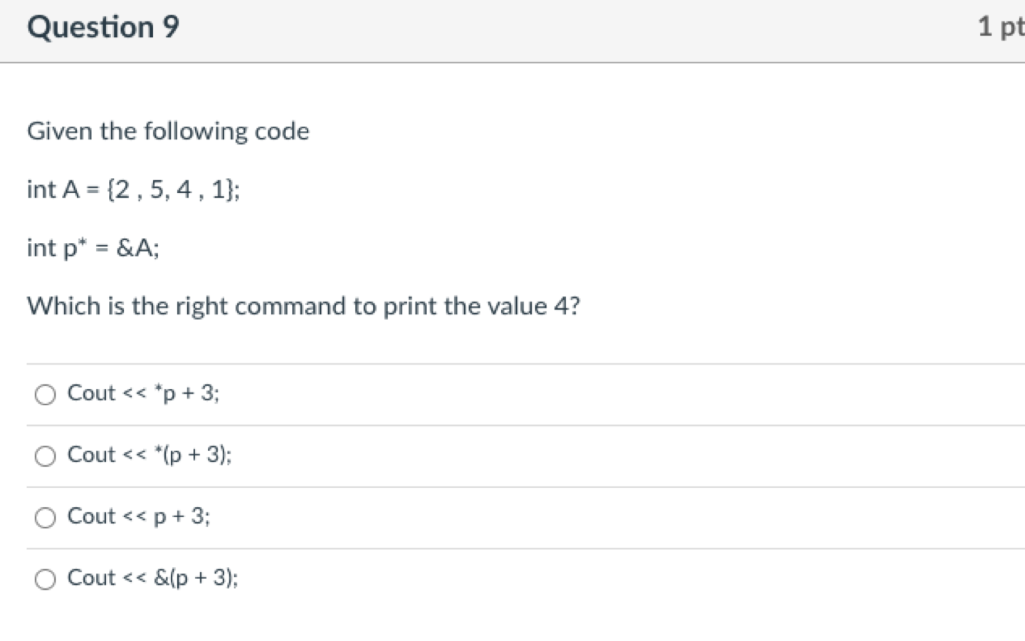 Given the following code: int A = {2, 5, 4, 1}; int
