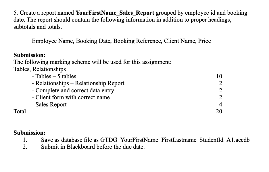 a database called GTDB that consists of four tables, named EMPLOYEE. CLIENT.