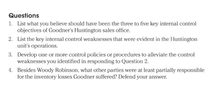  case study about goodner brothers inc Questions 1. List what you