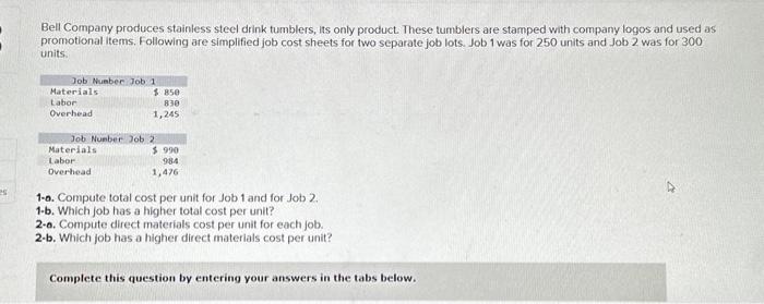  1-a. Compute total cost per unit for Job 1 and for