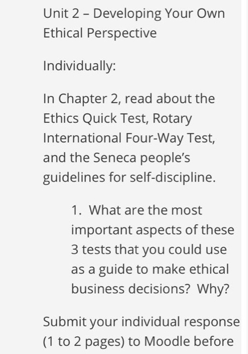  Unit 2 - Developing Your Own Ethical Perspective Individually: In Chapter