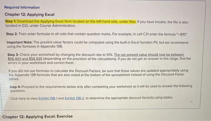 Required information Chapter 12: Applying Excel Step 1: Download the Applying