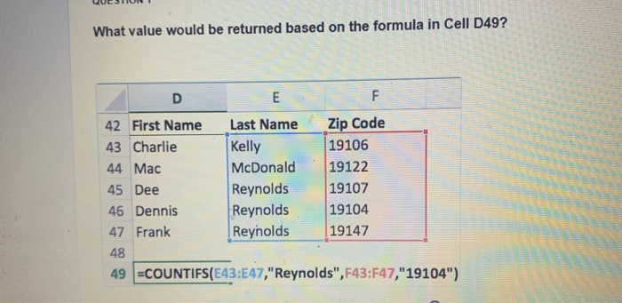  What value would be returned based on the formula in Cell