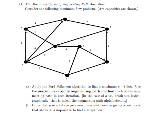  (1) The Marimum Capacity Augmenting Path Algorithm Consider the following maximum