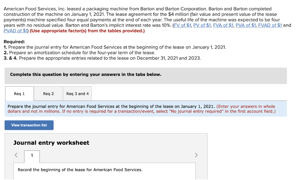  American Food Services, Inc. leased a packaging machine from Barton and