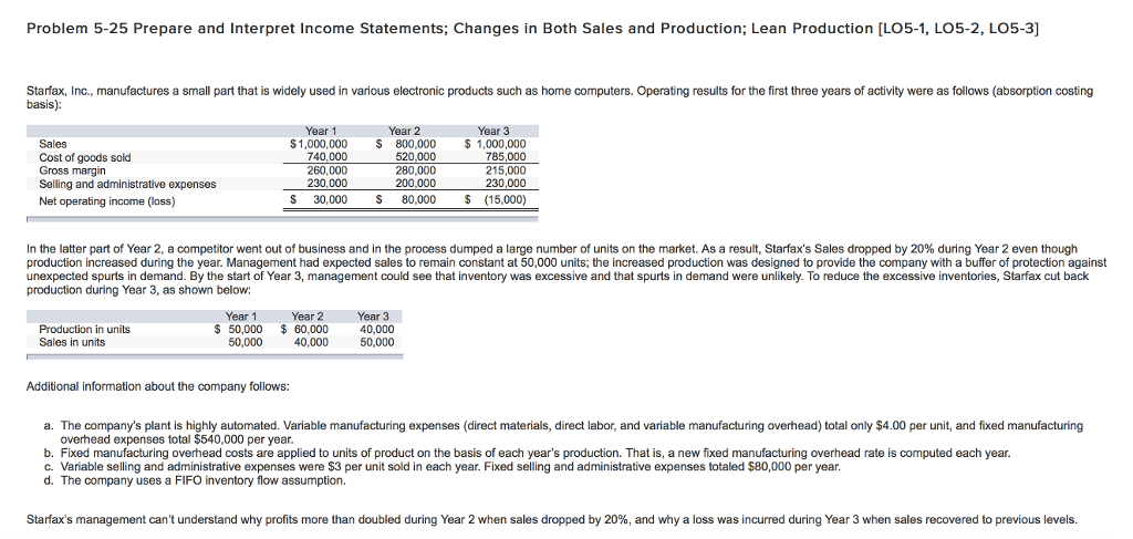  Problem 5-25 Prepare and Interpret Income Statements; Changes in Both Sales