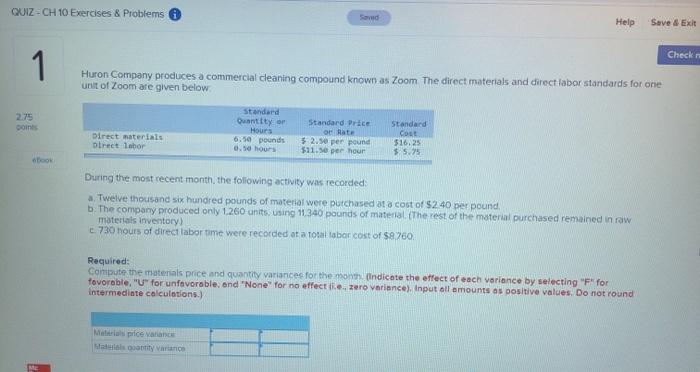  QUIZ-CH 10 Exercises & Problems Help Save & Exit Check 1