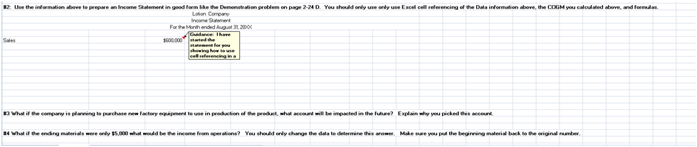 goods sold. 3. Develop an income statement. Part 2-Regression Analysis 1. Develop