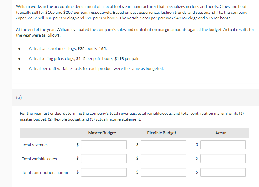 please answer asap, A and B : b ) William works in