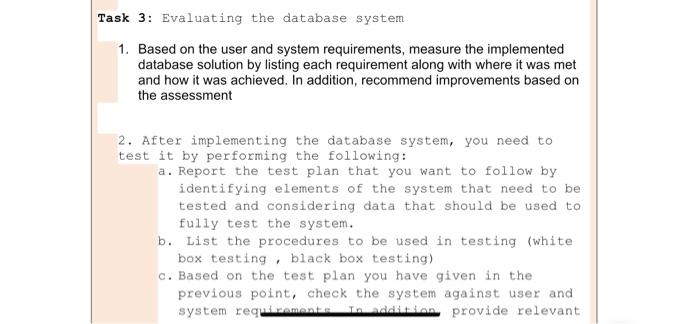 I need a solution database 1. Based on the user and system