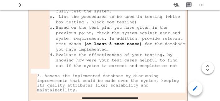 requirements, measure the implemented database solution by listing each requirement along with