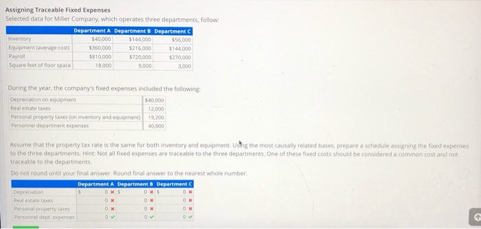  Assigning Traceable Fixed Expenses Selected data for Miller Company, which operates