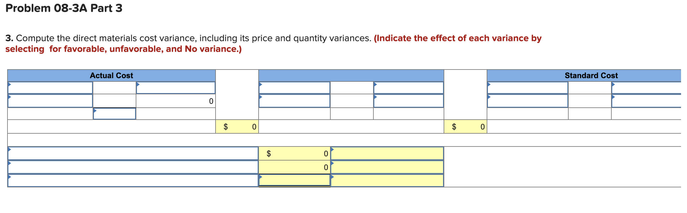 questions displayed below.) Antuan Company set the following standard costs for one