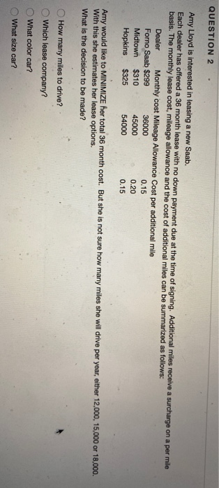  Please solve all QUESTION 2 Amy Lloyd is interested in leasing