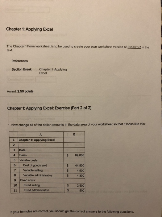  Chapter 1: Applying Excel The Chapter 1 Form worksheet is to