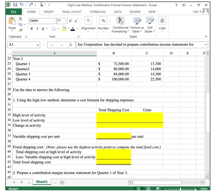 a mixed cost using the high-low method. 2. Prepare an income statement