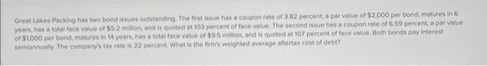  Great Lakes Pocking has two bond issues outstanding. The first issue