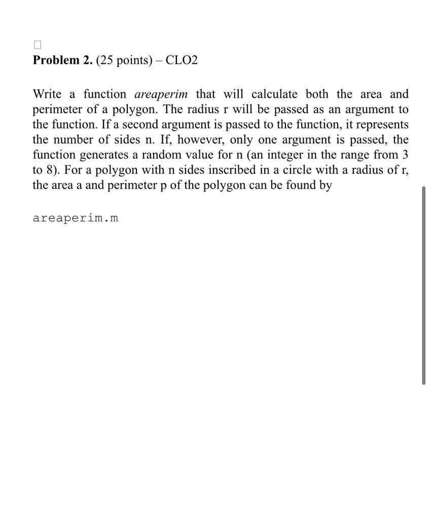  Write a function areaperim that will calculate both the area and