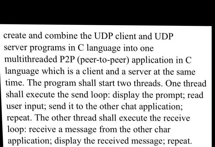  create and combine the UDP client and UDP server programs in