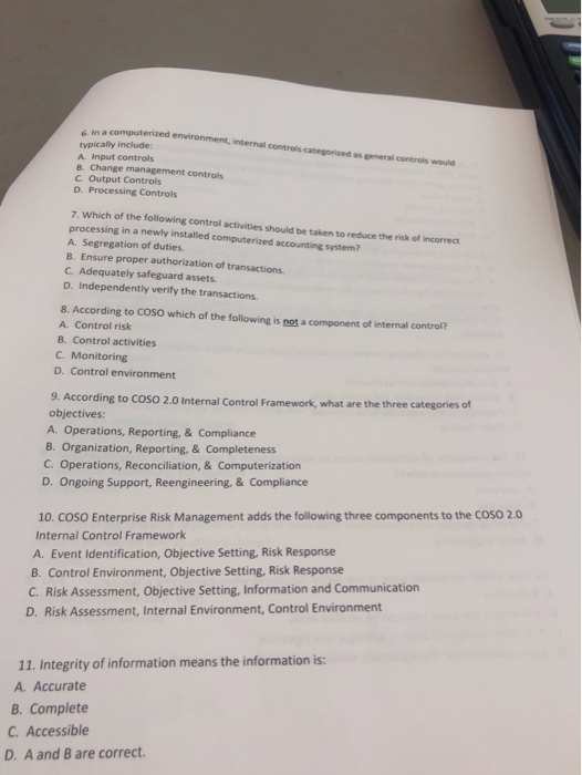  s in a computerized environment, internal controls categorized as general controls