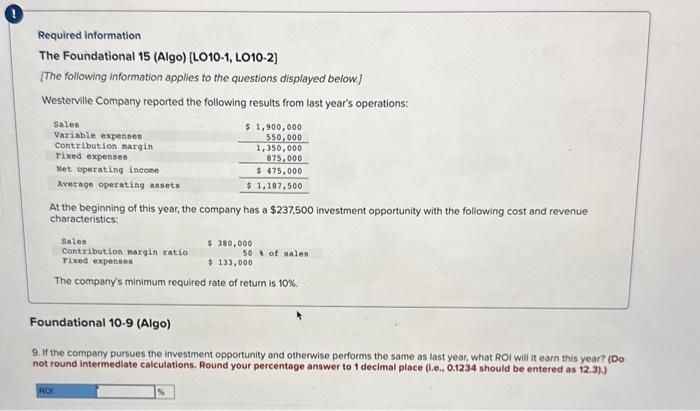 the following results from last year's operations: At the beginning of this