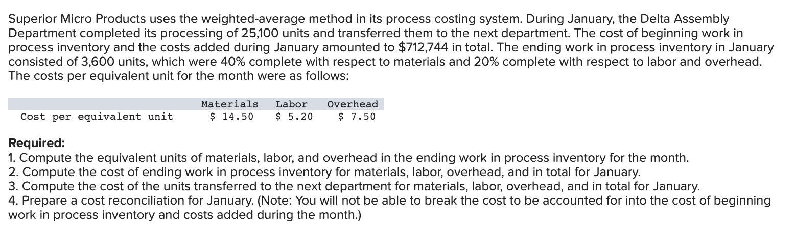  Superior Micro Products uses the weighted-average method in its process costing