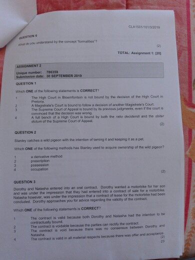  CLA1501/01/3/2019 Wald understand by the TOTAL: Assignment 1: [20] ASSIGNMENT 2