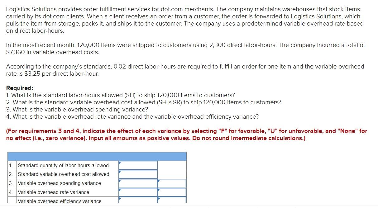  Logistics Solutions provides order fulfillment services for dot.com merchants. The company