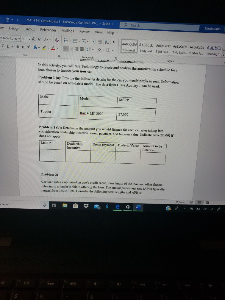 - MATH 141 Class Activity 3 - Financing a Car (rev.1-19)...