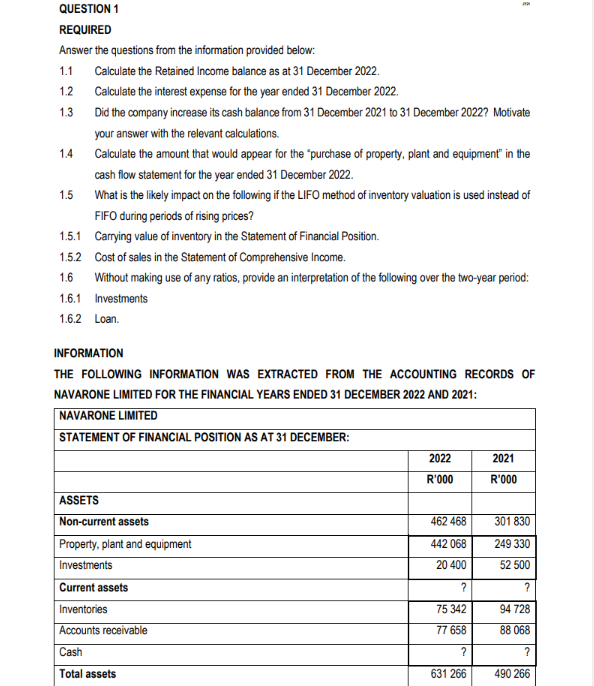 Please note all information given on this question. REQUIRED Answer the