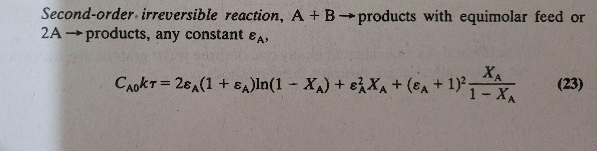 Please derive the 2nd order irreversible equation for a plug flow reactor