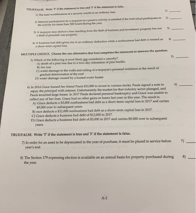  TRUEFALSE. Write T if the statement is true and F if