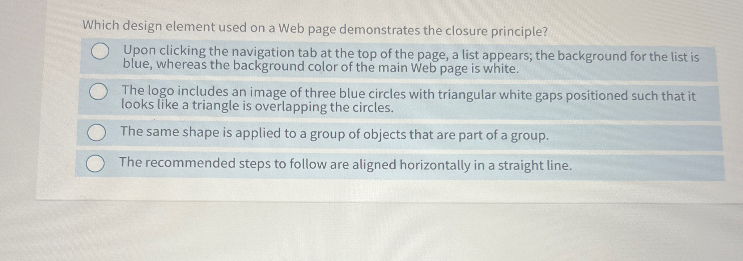  Which design element used on a Web page demonstrates the closure