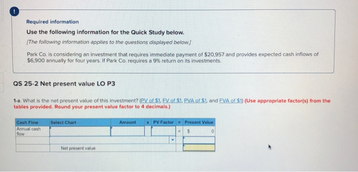  Required information Use the following information for the Quick Study below.