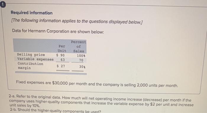 below: Percent of Sales 1009 70 Per Unit $ 90 63 $