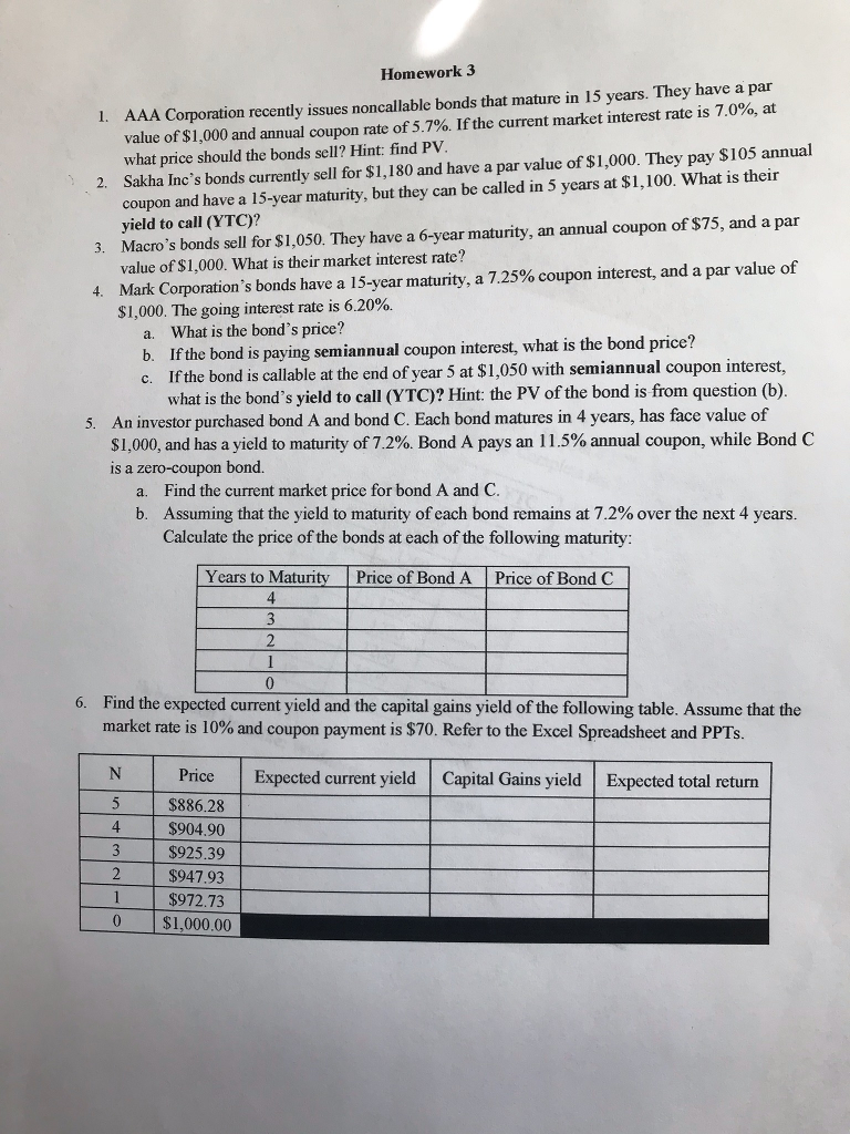  Please answer #2 through #6 Homework 3 AAA Corporation recently issues