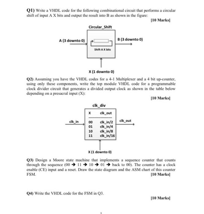  Q1) Write a VHDL code for the following combinational circuit that