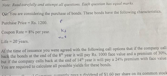  Note: Read carefully and attempt all questions. Each question has equal