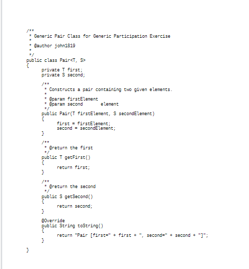  3 Modify Pair.java so that both first and second are of