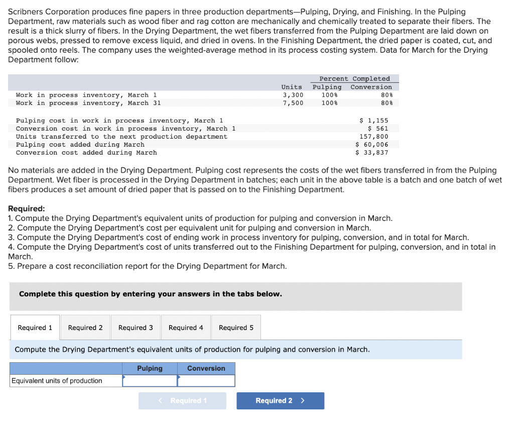 to tons of pulp processed during June are provided below: Required: 1.