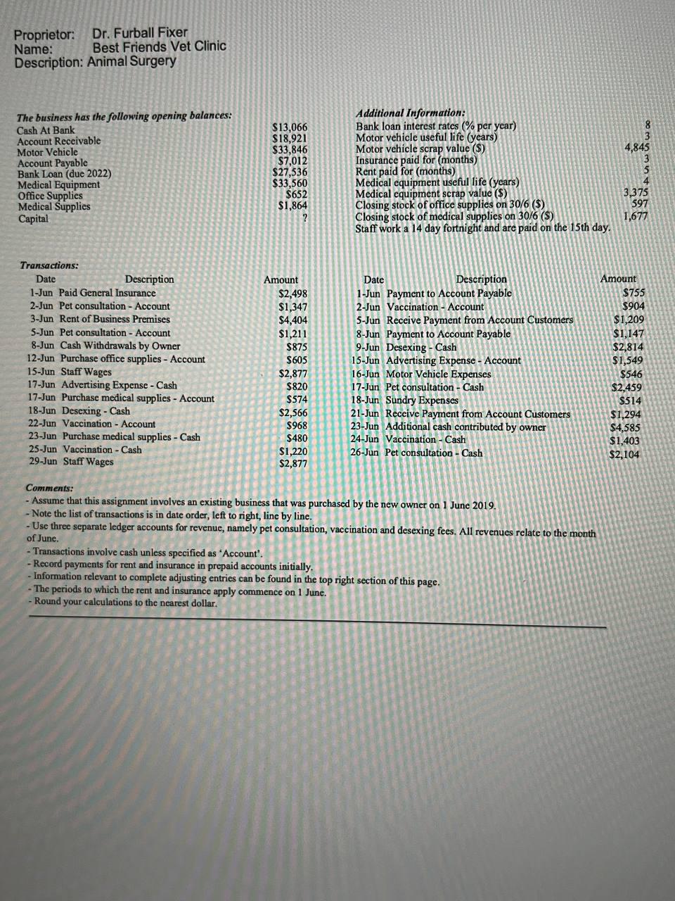 Please help me do a 10 column worksheet. Proprietor: Dr. Furball Fixer