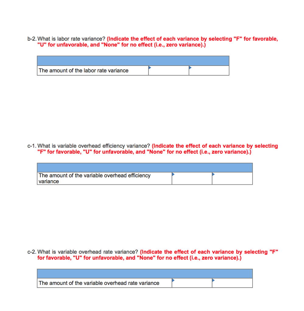 Standard Cost Card 5 6 Direct materials 7 Direct labor 8 Variable