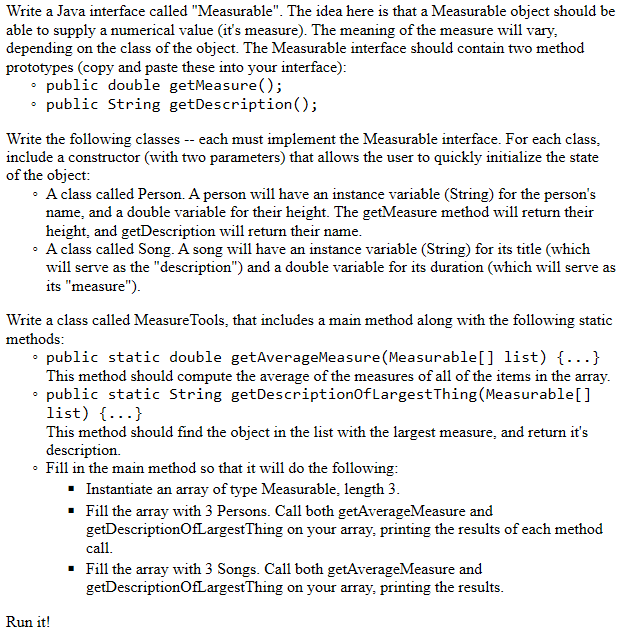 Java, show all code and specifically for methods in step 5 Write